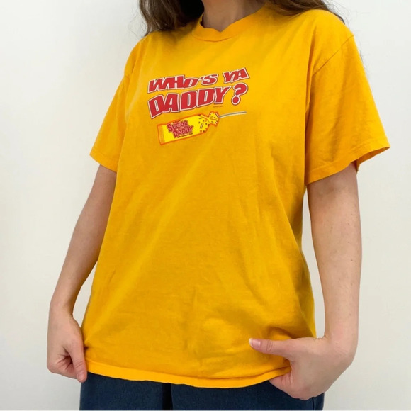 retro y2k "who's your daddy" sugar daddy crewneck graphic tee t-shirt yellow M - Picture 5 of 7